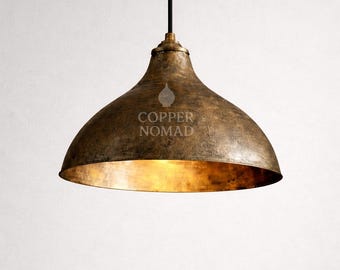 Lámpara colgante marroquí hecha a mano – Lámpara de techo rústica de cobre con forma de cúpula