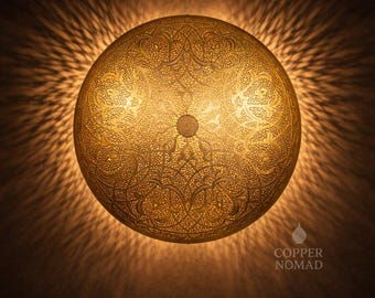 Handmade Moroccan Ceiling Light – Round Brass Flush Mount Lamp