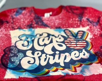Stars & Stripes Shirt | Bleached | Tie Dyed Shirt | Adult Shirt | Patriotic | Memorial Day | Red, White, Blue | America | Matching | Mommy