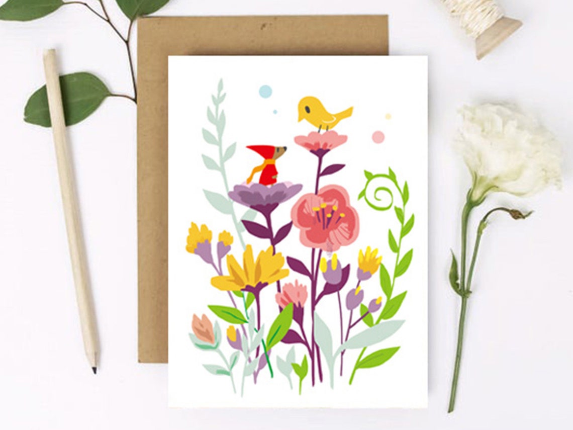 Printable Greeting Card With Flowers / Instant Download PDF / - Etsy