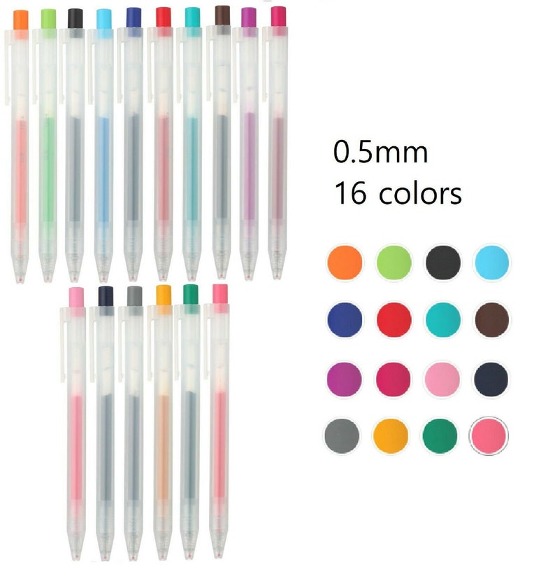 MUJI Pen, MUJI Gel Pens Knock Type, 16 Colors, Free to Select, 0.5mm