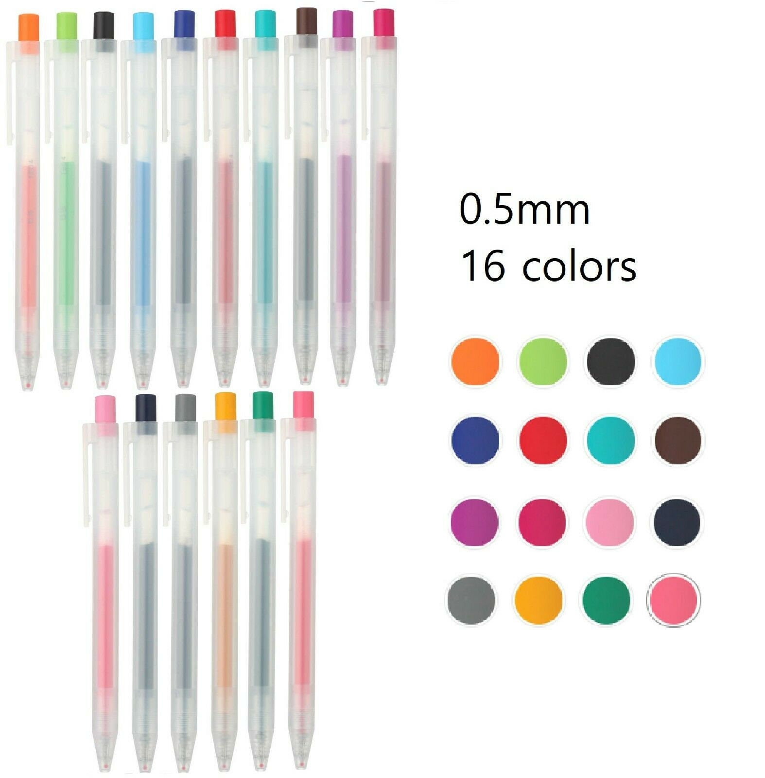 MUJI Pen, MUJI Gel Pens Knock Type, 16 Colors, Free To Select, 0.5mm, Muji  planner pens, 16 Colors Muji Gel Pen