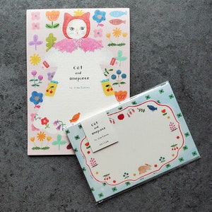 Japanese Washi Writing Letter Pad and Envelopes/cat and one piece by Aiko Fukawa/Made in Japan/ cozyca products / hyogensha /FREE SHIPPING