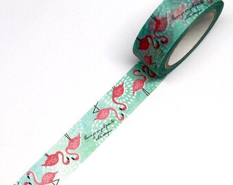 SAIEN Japanese Washi Tape, Pink Flamingo Washi Tape, 15mm x 10m, Birds masking tape, Wild Birds Decorative Paper Tape, Made in Japan