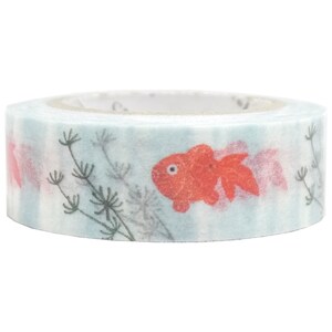 Gold Fish Washi Tape, 15mm x 10m/Shinzi Katoh designed Washi Tape/Fish Ocean Life washi tape, White Cute Washi Tape, Made in Japan