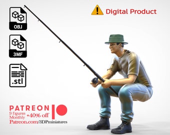 N1 not a Physical Product Sitting Fisher With Fishing Rod / Figure / STL  File / 3d Print File for Diorama 