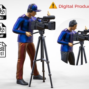 N2 Cameraman (geen fysiek product) met hoed en hoofdtelefoon camera op statief / 3d Figuur / STL bestand / 3d print bestand voor Diorama&#39;s
