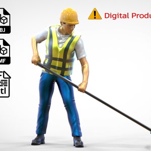 Road Worker Raking Figure: 3D Print STL File for Diorama