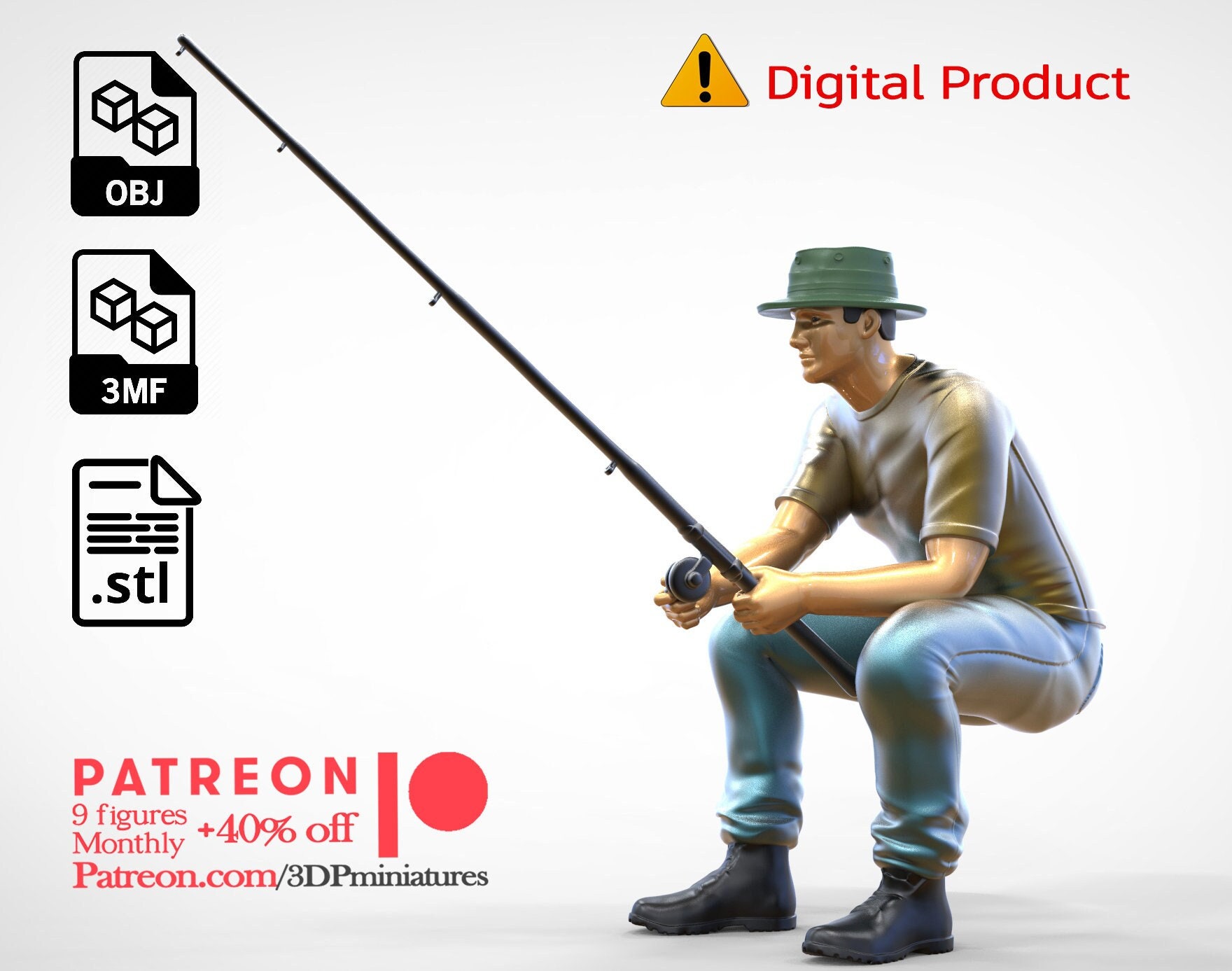 N1 not a Physical Product Sitting Fisher With Fishing Rod / Figure / STL  File / 3d Print File for Diorama 