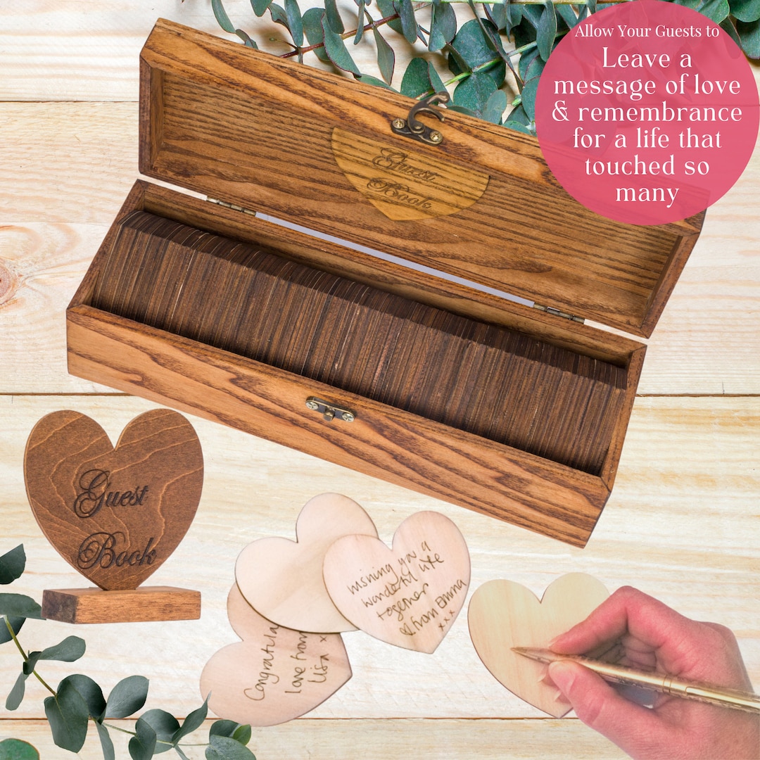 Celebration of Life Guest Book Memorial Guestbook, Wooden Funeral Guest