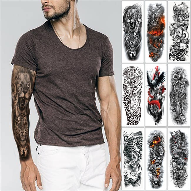 Tattoo Sticker,1 Sheet Large Half Arm Sleeve Lion & Flower Pattern  Temporary Tattoos For Men Women Forearm,Animal Fake Tattoo Stickers Adults,  Black Realistic Tattoo Lion,For Women and Girls | SHEIN USA