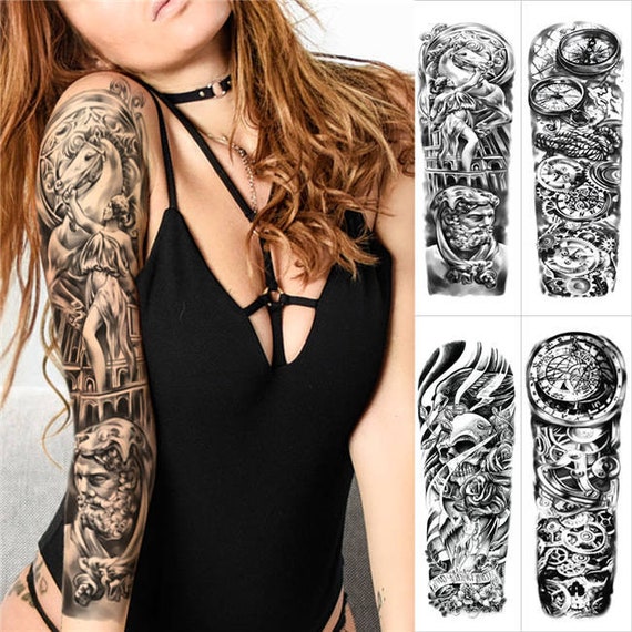 4 Large Arm Sleeve Tattoo Roman Hero Waterproof Temporary - Etsy