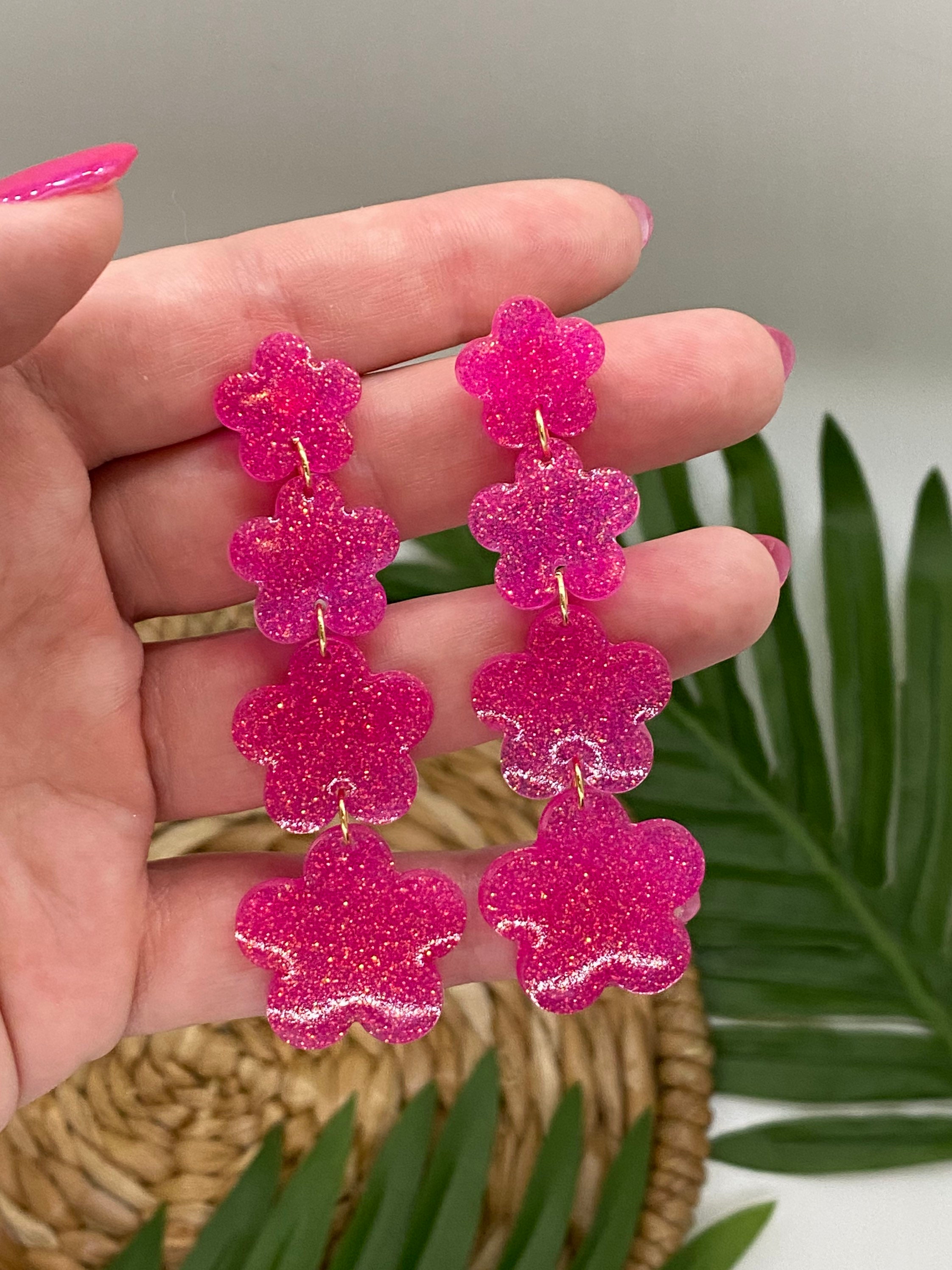 Pink Flower Earrings Etsy