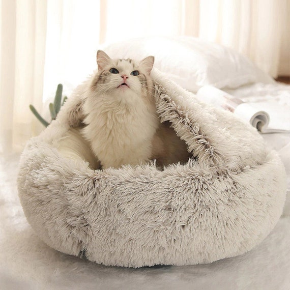New Style Fluffy Pet Dog Cat Bed Round Plush Cat Warm Bed Etsy