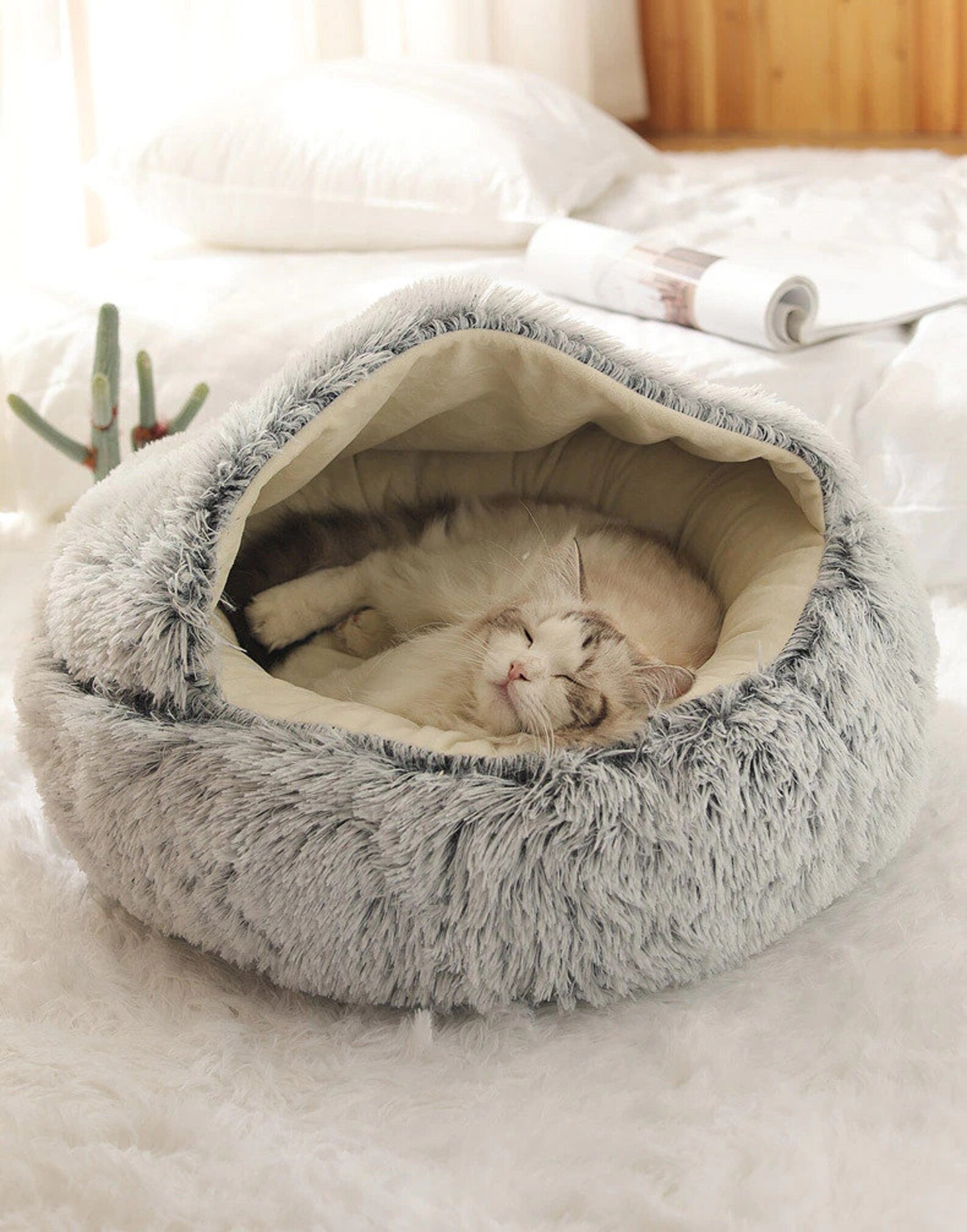 New Style Fluffy Pet Dog Cat Bed Round Plush Cat Warm Bed Etsy