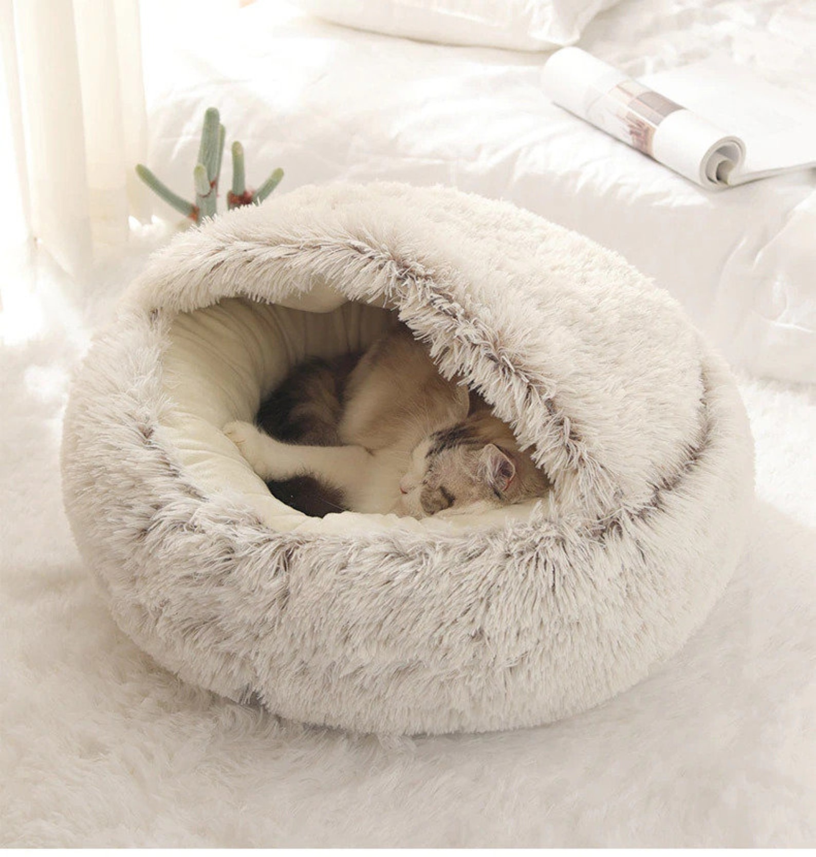 New Style Fluffy Pet Dog Cat Bed Round Plush Cat Warm Bed Etsy