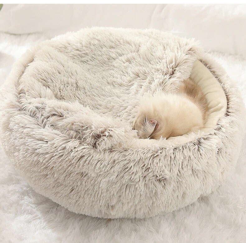 New Style Fluffy Pet Dog Cat Bed Round Plush Cat Warm Bed Etsy