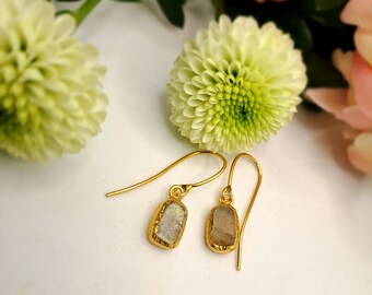 Labradorite Earrings,Raw Gemstone Earrings,Gold Sterling Silver Earrings,Labradorite,Semi Precious Stone,Labradorite Gemstone,Drop Earrings