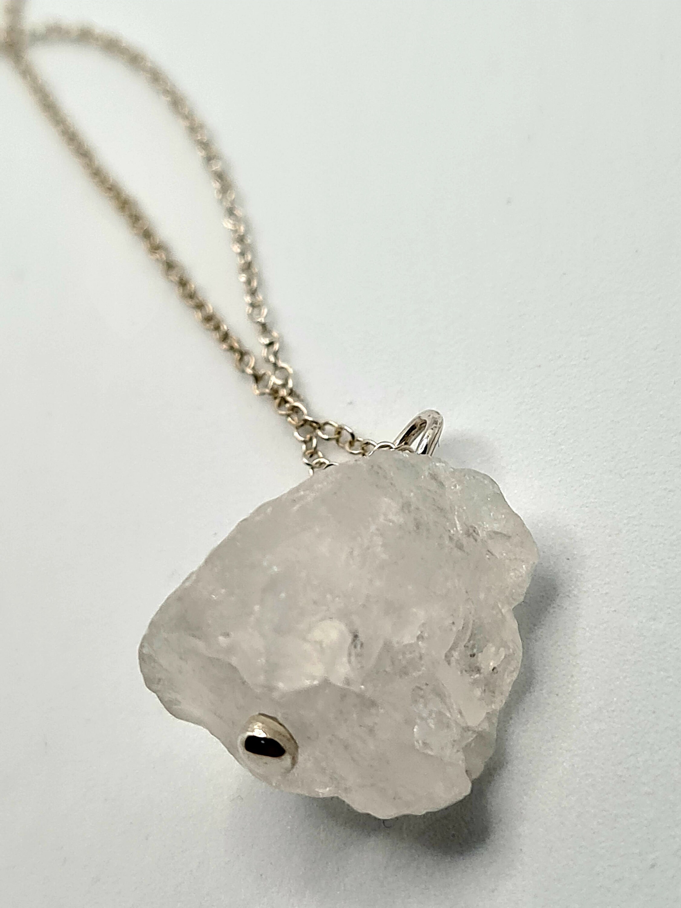 White Quartz Necklace Raw Gemstone Necklace Sterling Silver Etsy