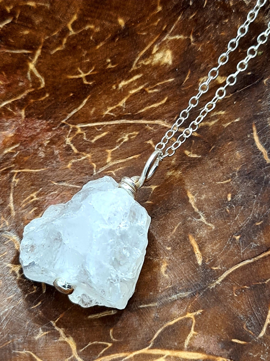 White Quartz Necklace Raw Gemstone Necklace Sterling Silver Etsy