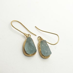 Aquamarine Drop Earrings,Raw Gemstone Earrings,Sterling Silver Gold Plated Earrings,Raw Aquamarine,Semi Precious Stone,Rough Gem,Aquamarine