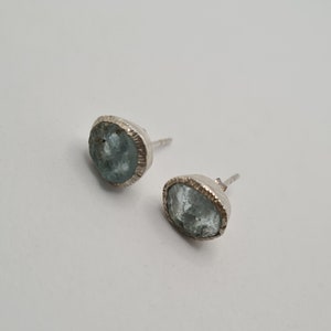 Aquamarine Stud Earrings, Raw Gemstone Earrings, Sterling Silver Earrings, Raw Aquamarine, Semi Precious Stone, Rough Gem, Aquamarine, Studs