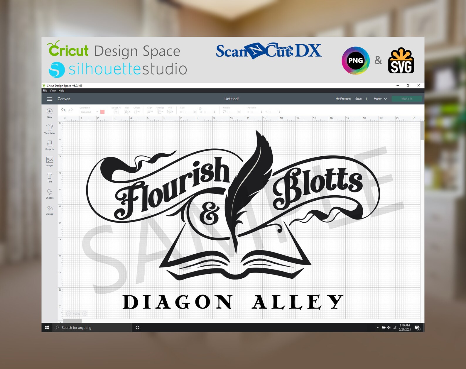 Flourish And Blotts Book Store SVG Cut Image &amp; HD PNG | Etsy