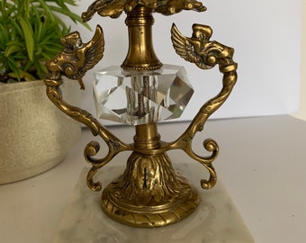 Brass with Marble Base Candlestick Holder