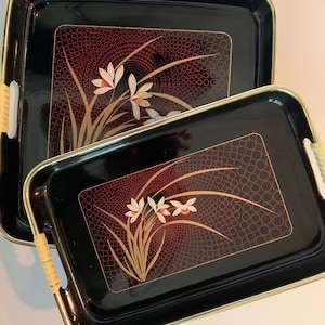 Black Lacquered Toyo Flower designed Trays