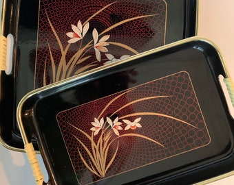 Black Lacquered Toyo Flower designed Trays