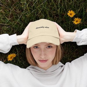 Chronically Online Distressed Cap, Unisex Dad Hat, Funny Internet Hat, One Size, 5 Colors, Online Hat