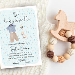 Uitnodiging babystrooisel voor babyjongen, babystrooiseluitnodiging, blauwe babyjongen bewerkbare en aanpasbare uitnodiging, instant download pdf, png