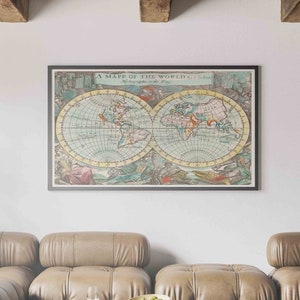 Un mapa del mundo (1682) - Impresión de mapas vintage, arte de mapas antiguos, mapa vintage del mundo, decoración de la pared del mapa mundial, mapa vintage del viejo mundo