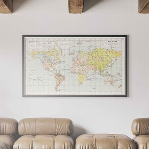 Impresión de mapas del mundo vintage (1896) - Impresión de mapas vintage, arte de mapas antiguos, mapa vintage del mundo, decoración de la pared del mapa mundial, mapa del viejo mundo vintage