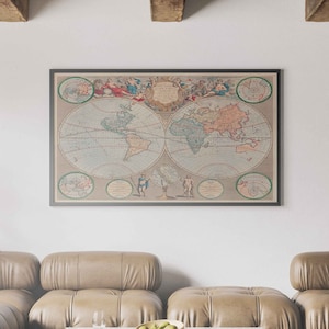 Un nuevo mapa del mundo (1720) - Impresión de mapas vintage, arte de mapas antiguos, mapa vintage del mundo, decoración de la pared del mapa mundial, mapa vintage del viejo mundo