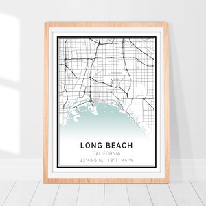 Impression d'art carte de Long Beach • Poster de carte de la ville de Long Beach en Californie • Art déco mural Long Beach • Carte de Long Beach • Cadeau d'art carte minimaliste