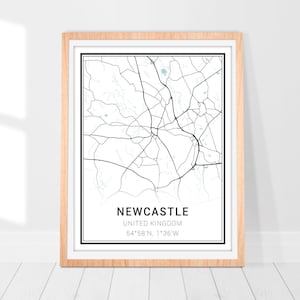 Newcastle Karte Kunstdruck • Vereinigtes Königreich Newcastle Karte Poster • Newcastle Wand Kunst Dekor • Landkarte Newcastle • Minimalistisches Geschenk