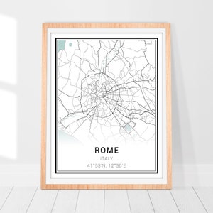 Impression d'art carte de Rome • Poster carte de la ville de Rome Italie • Art mural Rome Italie • Impression déco ville Rome • Carte de l'Italie Rome • Cadeau d'art carte minimaliste