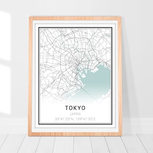 Impression d'art carte de Tokyo • Poster carte de la ville de Tokyo, Japon • Art mural de Tokyo, Japon • Impression déco ville • Carte du Japon Tokyo • Cadeau d'art carte minimaliste