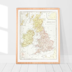 Geographie der Britischen Inseln (1886) - Vintage Karte Druck, Karte Wandkunst, Vintage Karte von England, Karte Wanddekor, Vintage alte Weltkarte