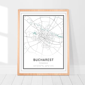 Bucharest City Map Print - Romania Bucharest Poster, Wall Art Decor - Minimalist Map, Gift for Fellow Countryman - Romania Bucharest Citizen
