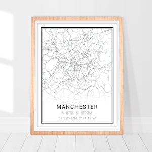 Manchester Map Art Print • United Kingdom Manchester City Map Poster • Manchester Wall Art Decor • Map of Manchester • Minimalist Map Gift