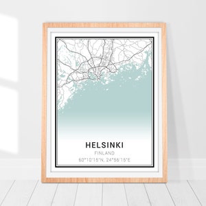 Impression d'art carte d'Helsinki • Poster de la carte de la ville d'Helsinki en Finlande • Art déco murale Helsinki en Finlande • Carte d'Helsinki • Cadeau d'art carte minimaliste