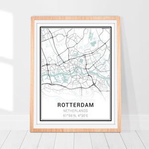 Impression d'art de carte de Rotterdam • Poster de carte de la ville de Rotterdam, Pays-Bas • Art mural de Rotterdam • Impression décorative • Carte de Rotterdam • Art de carte minimaliste