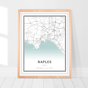 Impression d'art carte de Naples • Poster de carte de la ville de Naples en Italie • Art mural de Naples • Décoration imprimée de la ville • Carte de Naples d'Italie • Cadeau d'art carte minimaliste