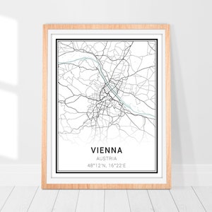Impression d'art carte de Vienne • Poster carte de la ville de Vienne Autriche • Art déco murale impression ville de Vienne • Carte de l'Autriche-Vienne • Cadeau d'art carte minimaliste