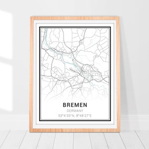 Bremen City Map Print - Germany Bremen Poster - Bremen Wall Art Decor - Minimalist Map - Gift for Fellow Countryman and Germany Citizen