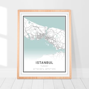Impression d'art carte d'Istanbul • Poster carte de la ville d'Istanbul Turquie • Art déco mural Istanbul Turquie • Carte de la Turquie Istanbul • Cadeau d'art carte minimaliste