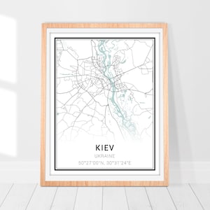 Impression d'art carte Kiev • Poster carte de la ville de Kiev Ukraine • Art mural Kiev Ukraine • Art déco • Carte de l'Ukraine Kiev • Cadeau d'art carte minimaliste