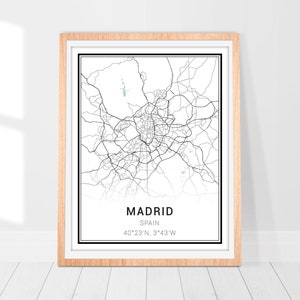 Impression d'art carte de Madrid • Poster carte de la ville de Madrid en Espagne • Art mural Madrid en Espagne • Cadeau de décoration murale • Carte de Madrid d'Espagne • Cadeau d'art carte minimaliste